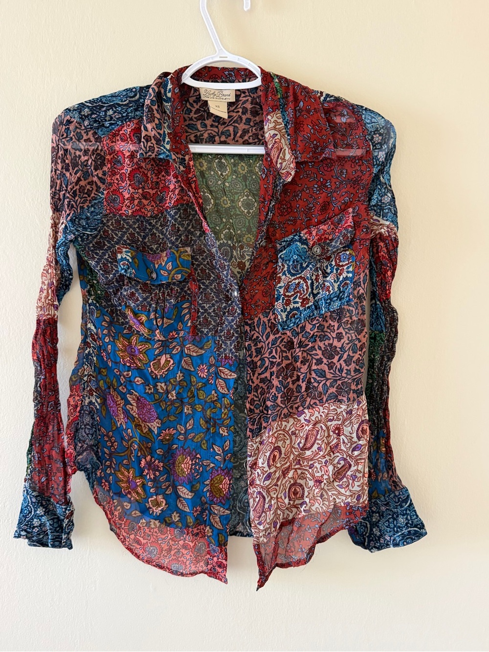 Lucky Brand Boho Patchwork Floral Button-Up Shirt - Multicolor (sheer)